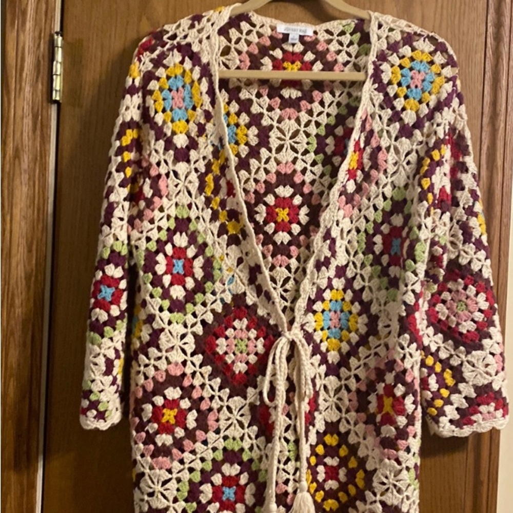 Johnny Was granny square crocheted cardigan sweater.    Boho at its best!